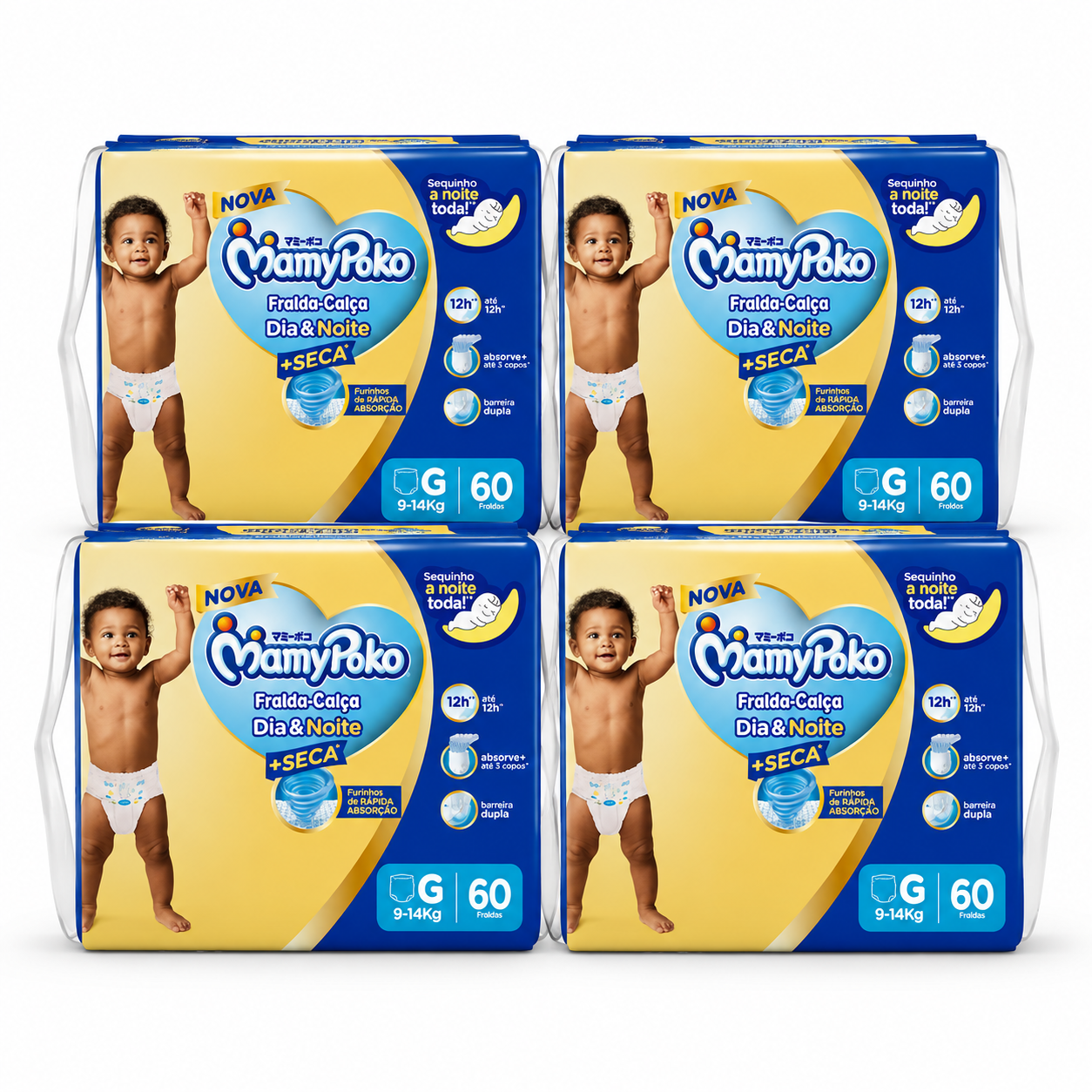 MamyPoko Dia & Noite Giga — Kit 4 pacotes (240 fraldas)