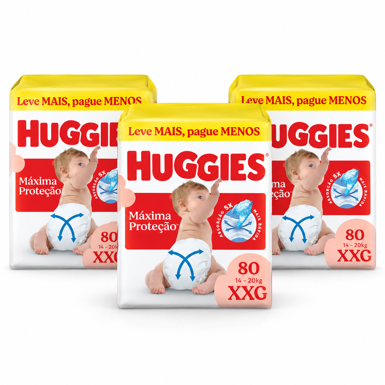 Huggies Máxima Proteção — Kit 3 pacotes (240 fraldas)