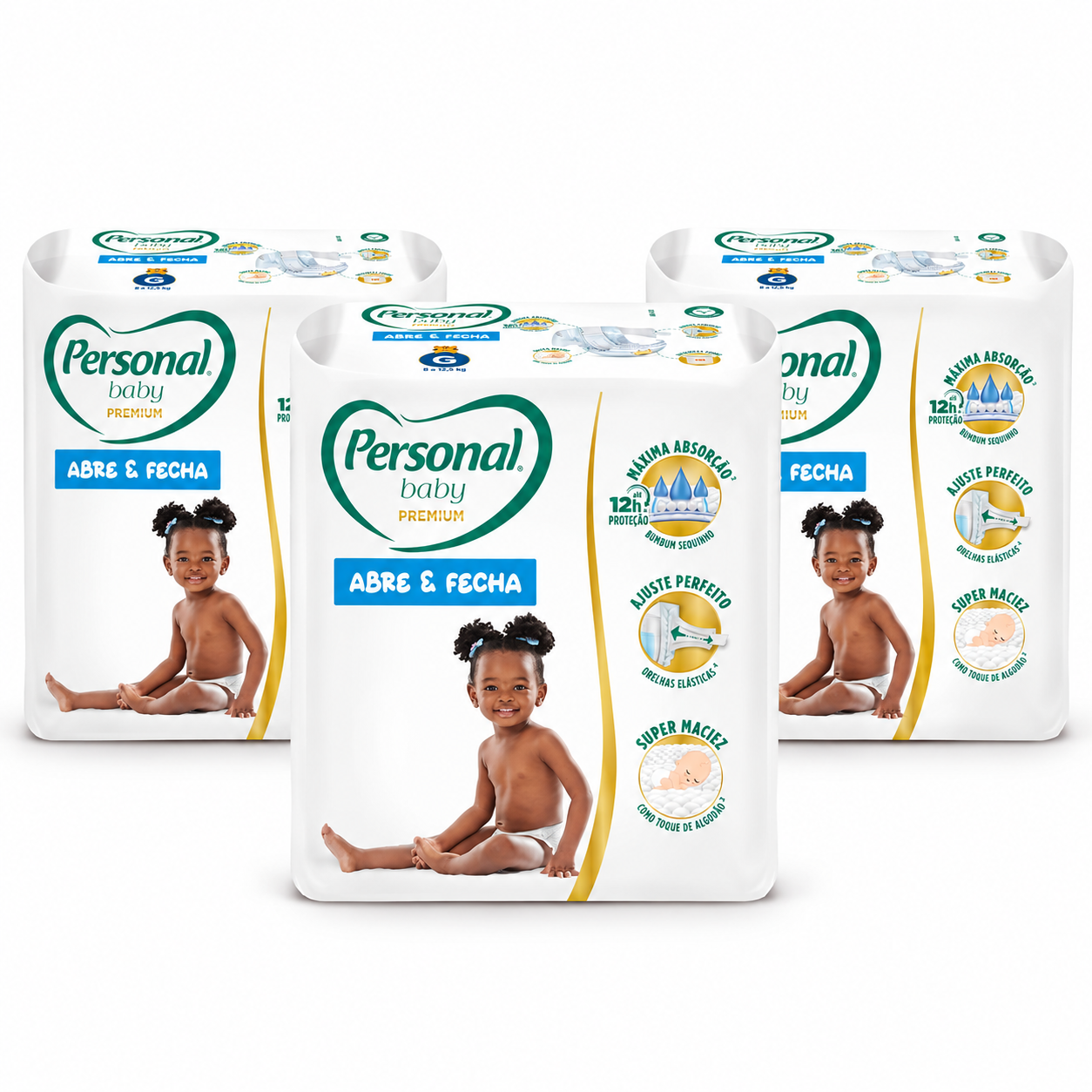 Personal Baby Premium — Kit 3 pacotes (180 fraldas)