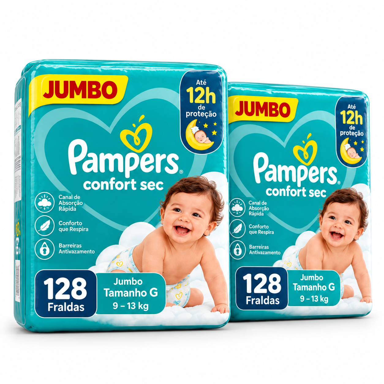 Pampers Confort Sec Jumbo — Kit 2 pacotes (256 fraldas)