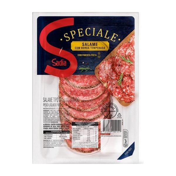 Salame Italiano Fatiado Com Borda Temperada Pimenta Preta Sadia Speciale 100g
