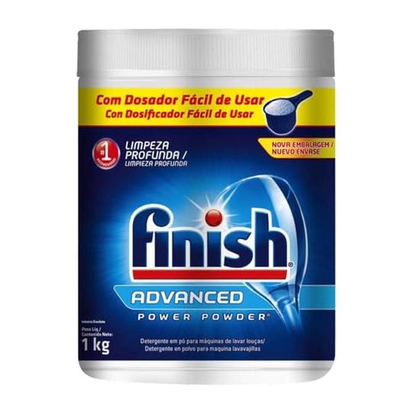Detergente Pó Para Máquina De Lavar Louças Finish Power Powder Advanced Pote 1kg